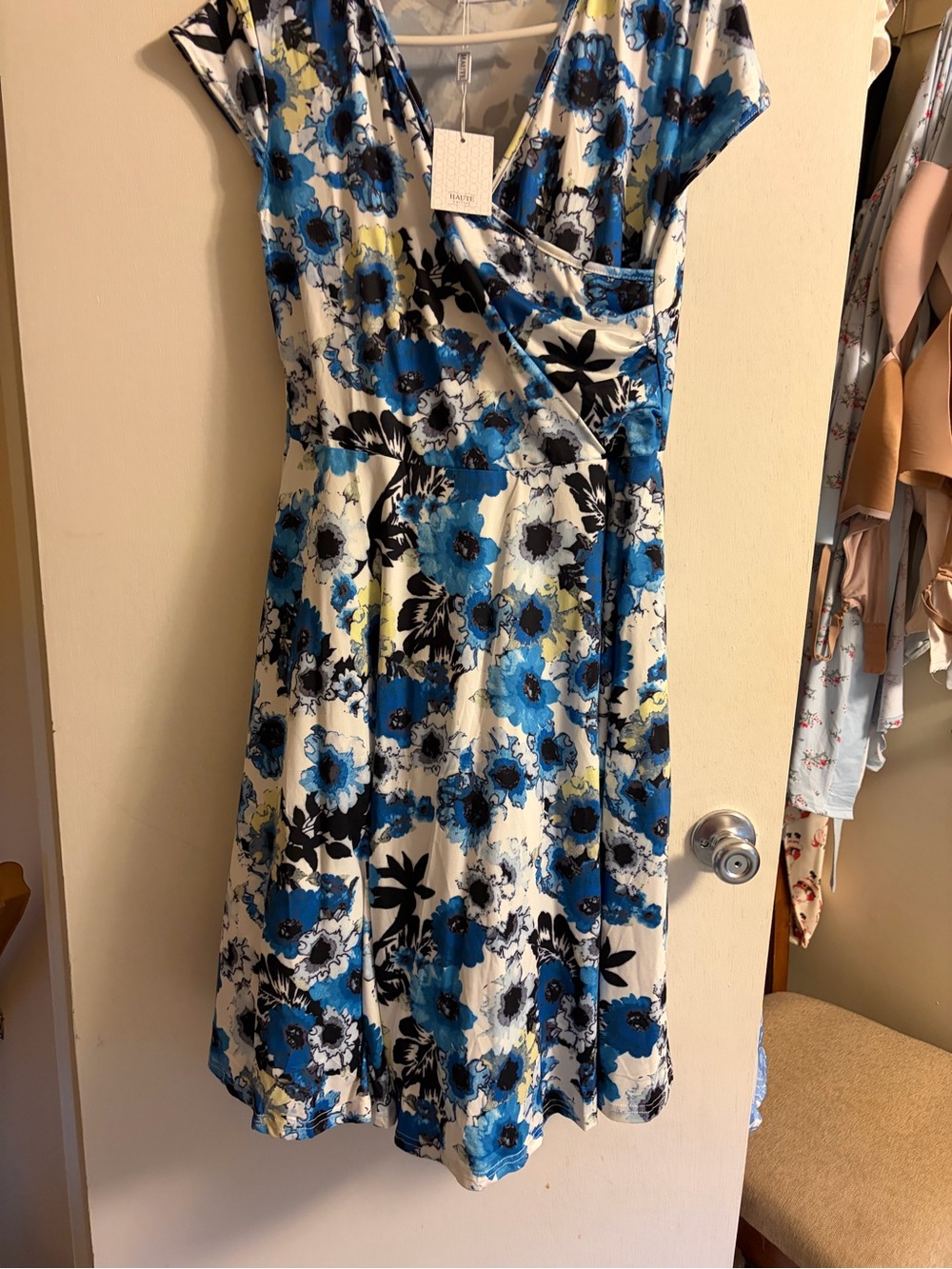 Blue & White Floral Wrap Midi Dress
